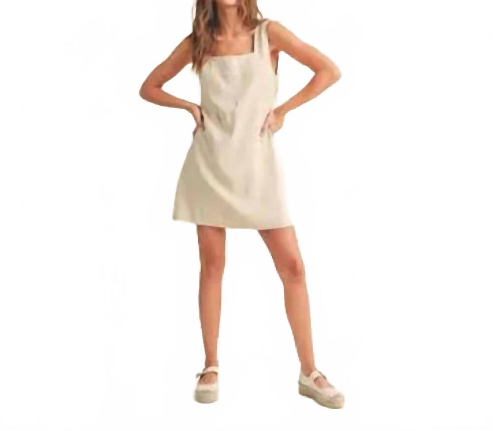 NEW MIOU MUSE linen square neck mini dress in oatmeal